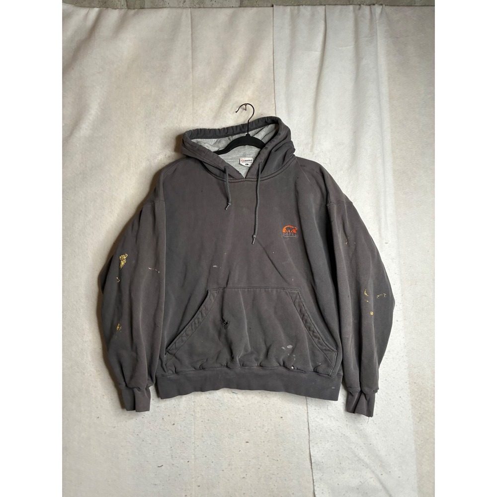Sorel Mens XL Hoodie Pullover Charcoal Gray Distressed Paint Splatter Waffle